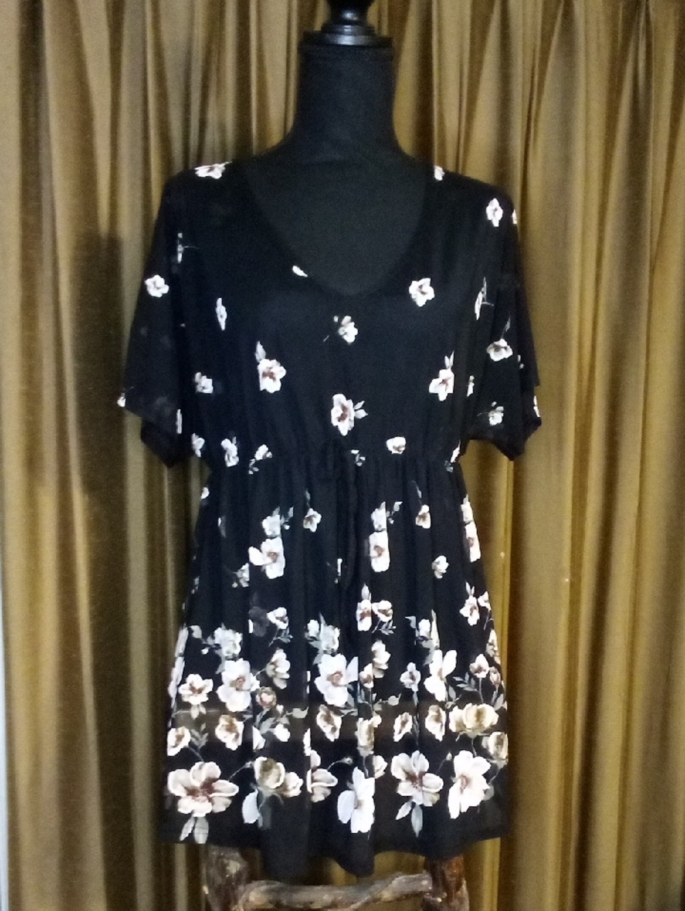 Black Maternity Floral Babydoll Top with Cream Flowers